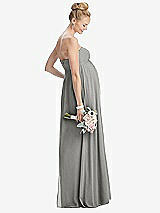 Rear View Thumbnail - Chelsea Gray Strapless Chiffon Shirred Skirt Maternity Dress