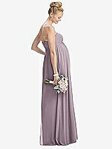 Rear View Thumbnail - Lilac Dusk Strapless Chiffon Shirred Skirt Maternity Dress