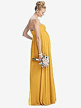 Rear View Thumbnail - NYC Yellow Strapless Chiffon Shirred Skirt Maternity Dress