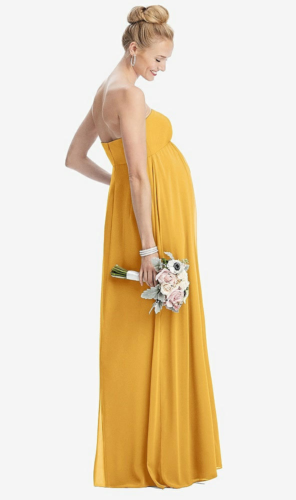 Back View - NYC Yellow Strapless Chiffon Shirred Skirt Maternity Dress