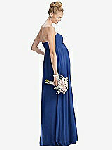 Rear View Thumbnail - Classic Blue Strapless Chiffon Shirred Skirt Maternity Dress