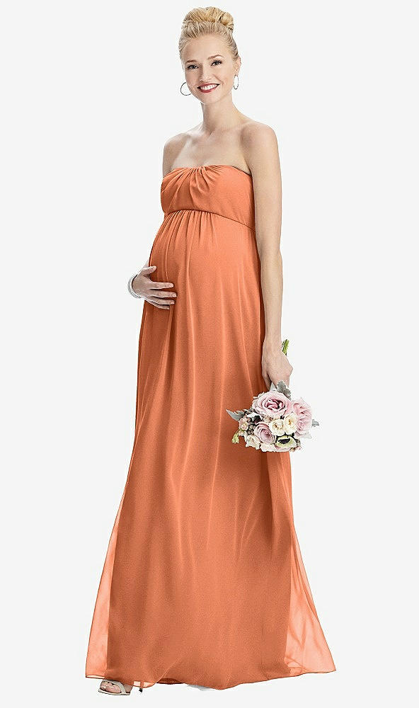 Front View - Sweet Melon Strapless Chiffon Shirred Skirt Maternity Dress