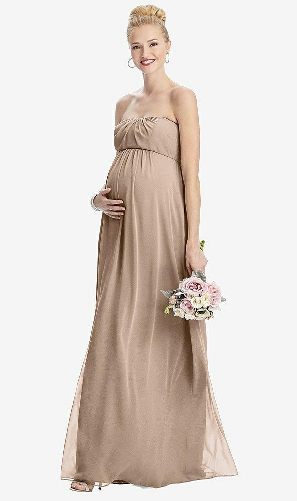 Front View - Topaz Strapless Chiffon Shirred Skirt Maternity Dress