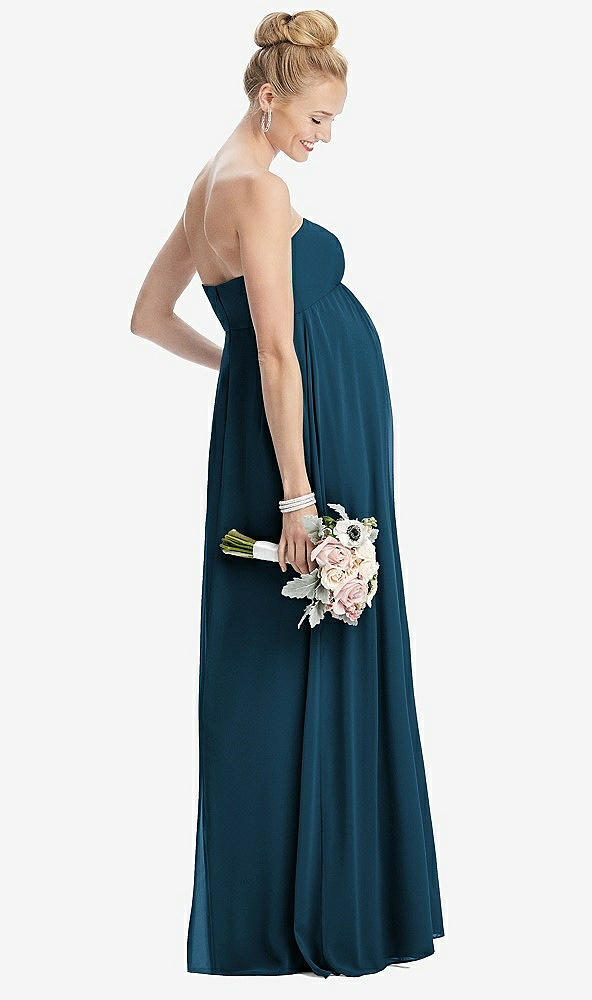 Back View - Atlantic Blue Strapless Chiffon Shirred Skirt Maternity Dress