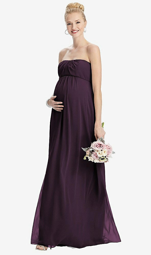 Front View - Aubergine Strapless Chiffon Shirred Skirt Maternity Dress