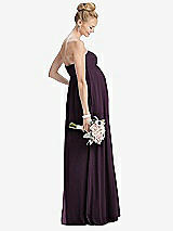 Rear View Thumbnail - Aubergine Strapless Chiffon Shirred Skirt Maternity Dress