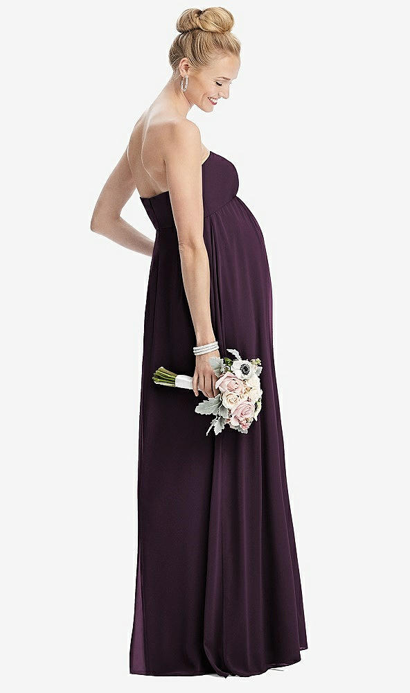 Back View - Aubergine Strapless Chiffon Shirred Skirt Maternity Dress