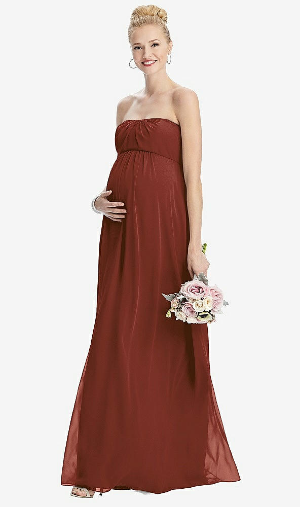 Front View - Auburn Moon Strapless Chiffon Shirred Skirt Maternity Dress