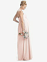 Rear View Thumbnail - Blush Strapless Chiffon Shirred Skirt Maternity Dress