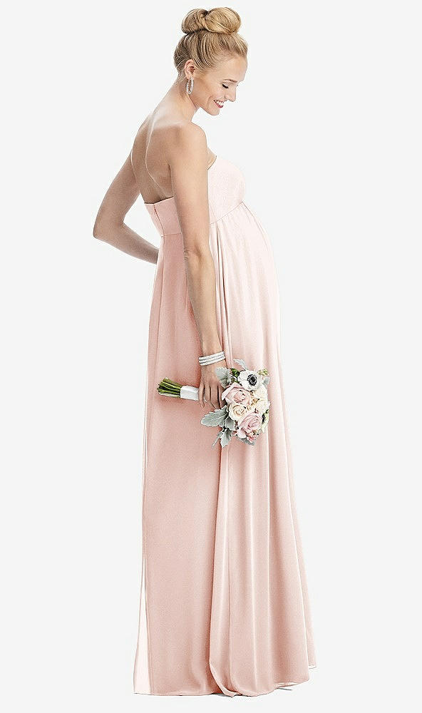 Back View - Blush Strapless Chiffon Shirred Skirt Maternity Dress