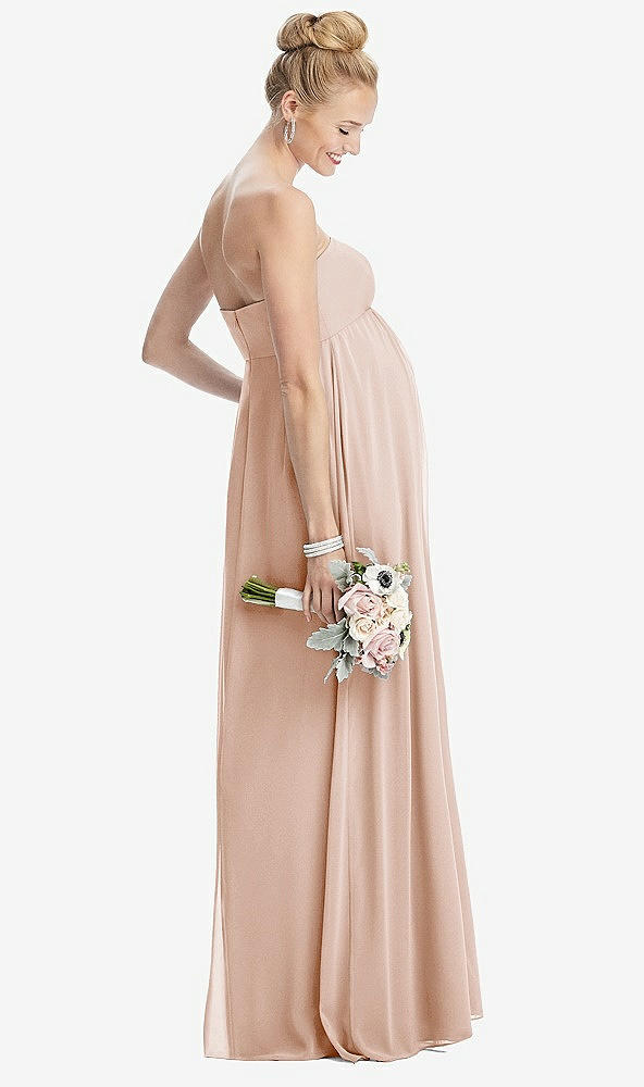 Back View - Cameo Strapless Chiffon Shirred Skirt Maternity Dress