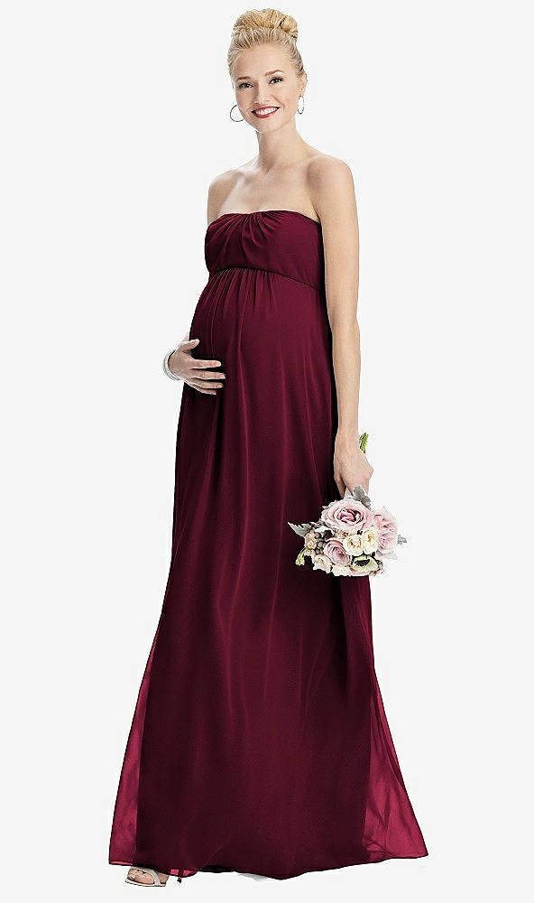 Front View - Cabernet Strapless Chiffon Shirred Skirt Maternity Dress