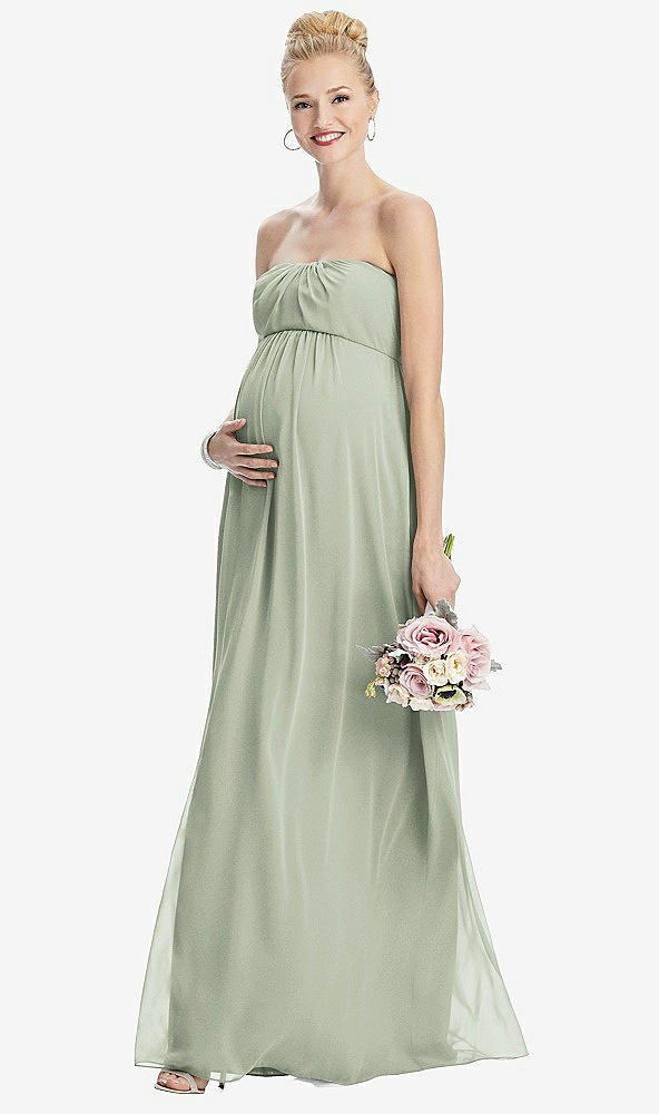 Front View - Celadon Strapless Chiffon Shirred Skirt Maternity Dress