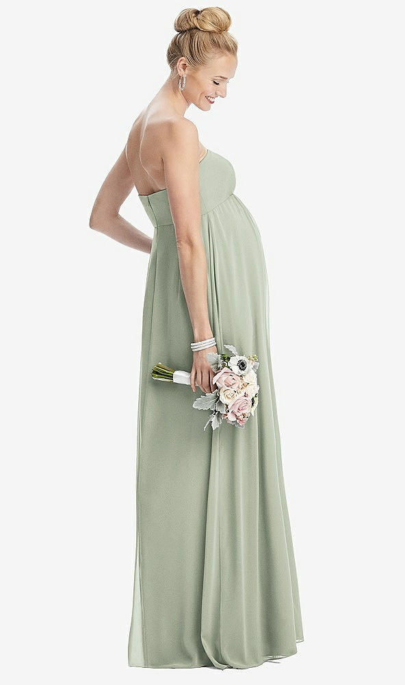 Back View - Celadon Strapless Chiffon Shirred Skirt Maternity Dress