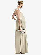 Rear View Thumbnail - Champagne Strapless Chiffon Shirred Skirt Maternity Dress