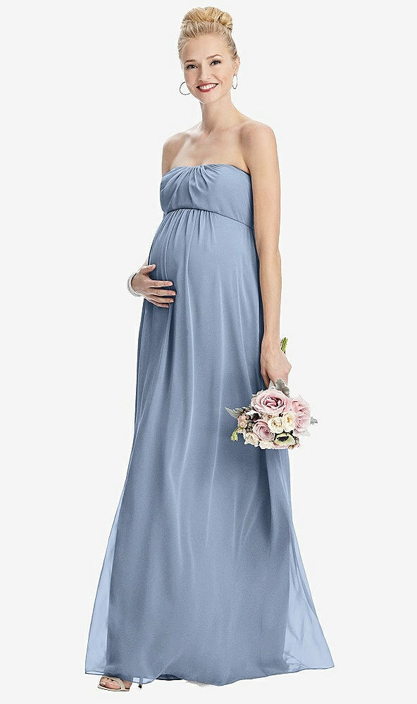 Front View - Cloudy Strapless Chiffon Shirred Skirt Maternity Dress