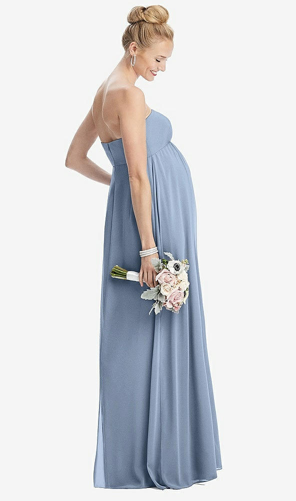 Back View - Cloudy Strapless Chiffon Shirred Skirt Maternity Dress