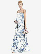 Front View Thumbnail - Cottage Rose Dusk Blue Strapless Chiffon Shirred Skirt Maternity Dress