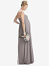 Rear View Thumbnail - Cashmere Gray Strapless Chiffon Shirred Skirt Maternity Dress