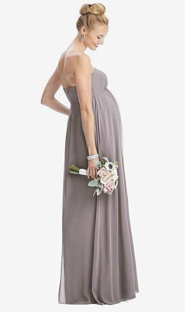 Back View - Cashmere Gray Strapless Chiffon Shirred Skirt Maternity Dress