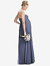 Rear View Thumbnail - French Blue Strapless Chiffon Shirred Skirt Maternity Dress