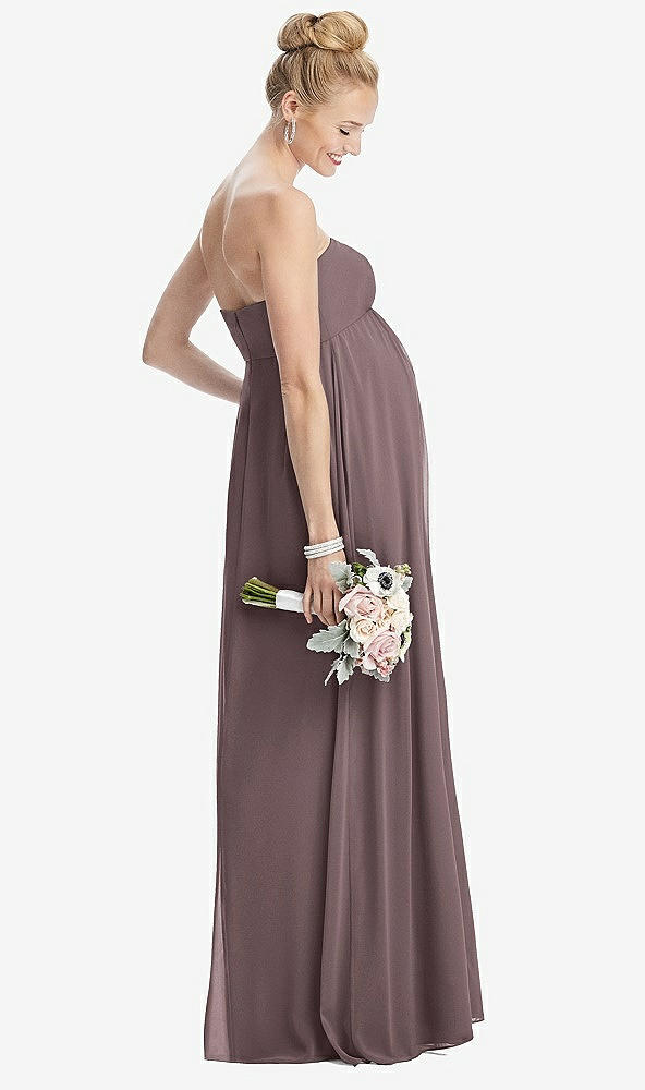 Back View - French Truffle Strapless Chiffon Shirred Skirt Maternity Dress