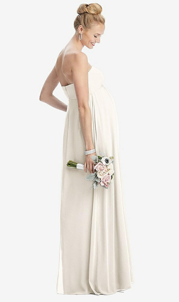 Back View - Ivory Strapless Chiffon Shirred Skirt Maternity Dress