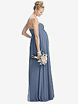 Rear View Thumbnail - Larkspur Blue Strapless Chiffon Shirred Skirt Maternity Dress