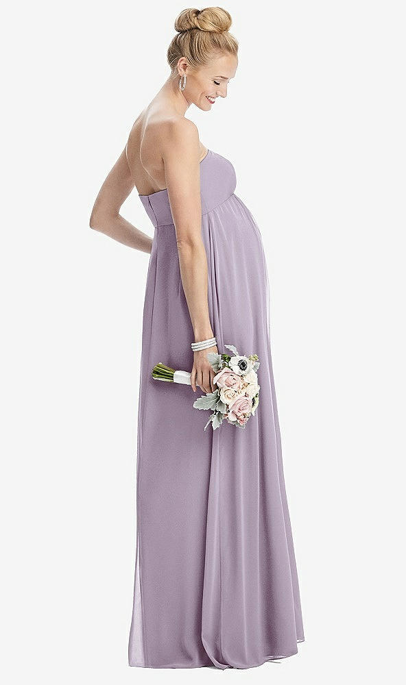 Back View - Lilac Haze Strapless Chiffon Shirred Skirt Maternity Dress