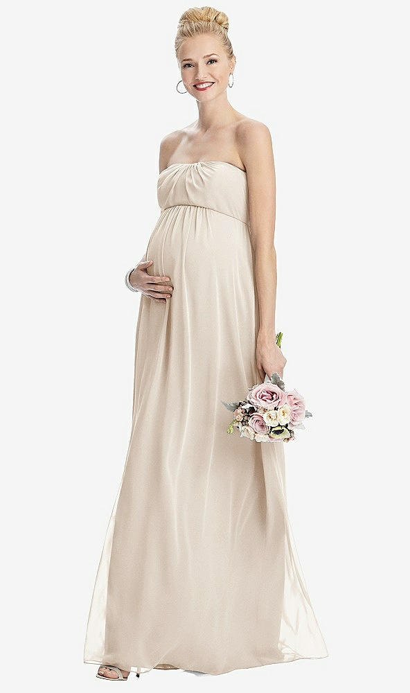 Front View - Oat Strapless Chiffon Shirred Skirt Maternity Dress