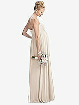 Rear View Thumbnail - Oat Strapless Chiffon Shirred Skirt Maternity Dress