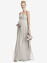 Front View Thumbnail - Oyster Strapless Chiffon Shirred Skirt Maternity Dress