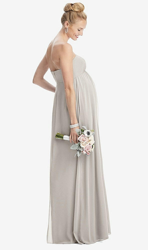 Back View - Oyster Strapless Chiffon Shirred Skirt Maternity Dress