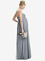 Rear View Thumbnail - Platinum Strapless Chiffon Shirred Skirt Maternity Dress