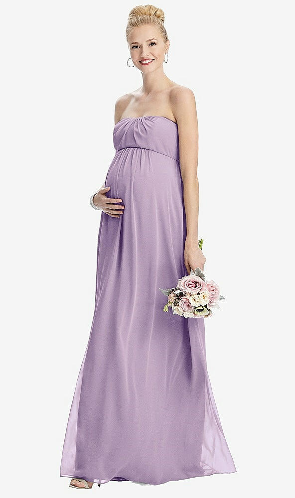 Front View - Pale Purple Strapless Chiffon Shirred Skirt Maternity Dress