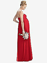 Rear View Thumbnail - Parisian Red Strapless Chiffon Shirred Skirt Maternity Dress