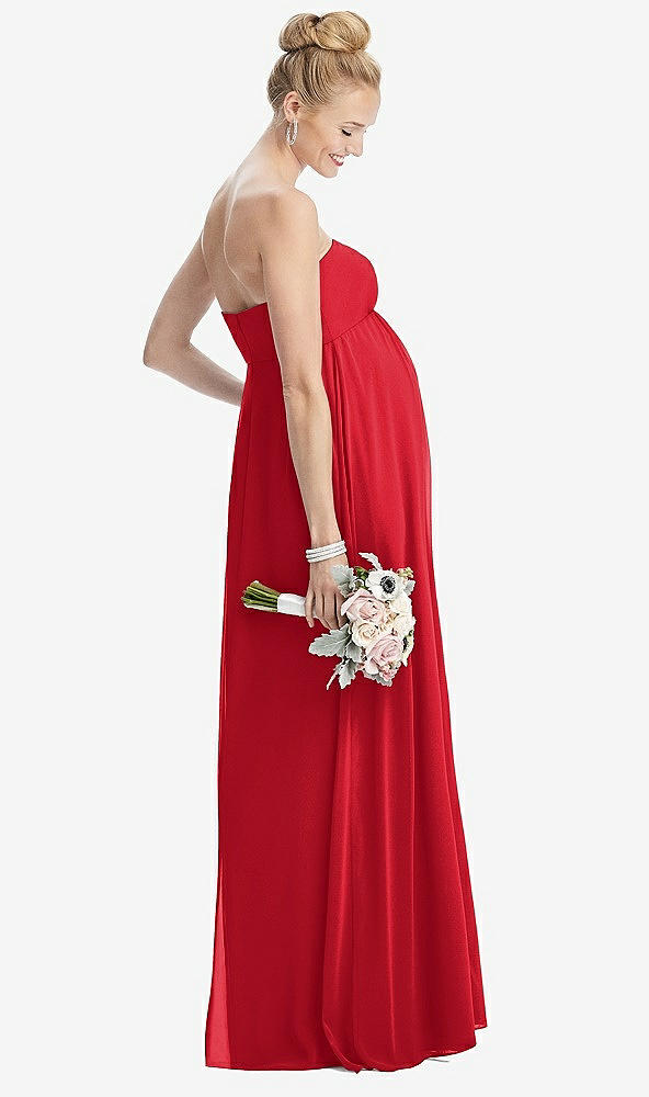 Back View - Parisian Red Strapless Chiffon Shirred Skirt Maternity Dress