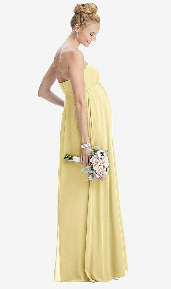 Back View - Pale Yellow Strapless Chiffon Shirred Skirt Maternity Dress