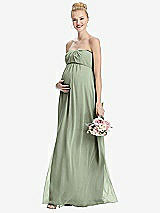 Front View Thumbnail - Sage Strapless Chiffon Shirred Skirt Maternity Dress