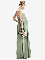 Rear View Thumbnail - Sage Strapless Chiffon Shirred Skirt Maternity Dress