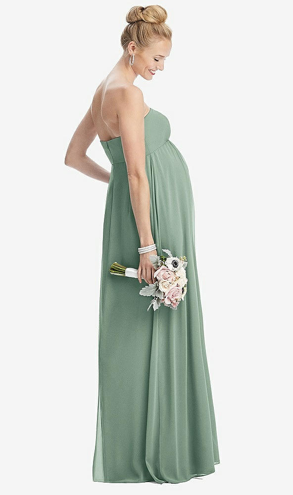 Back View - Seagrass Strapless Chiffon Shirred Skirt Maternity Dress