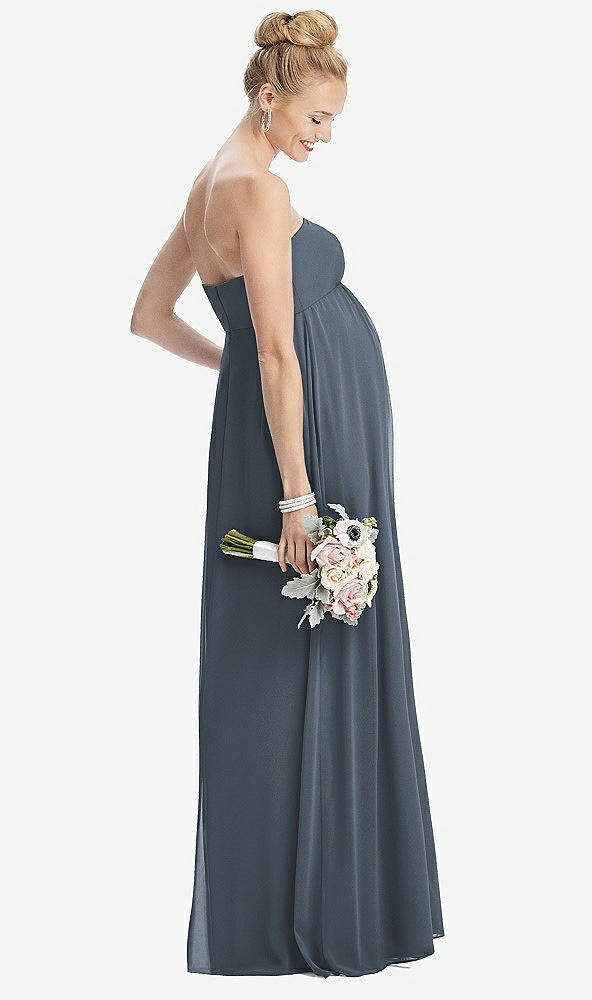 Back View - Silverstone Strapless Chiffon Shirred Skirt Maternity Dress