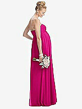 Rear View Thumbnail - Think Pink Strapless Chiffon Shirred Skirt Maternity Dress