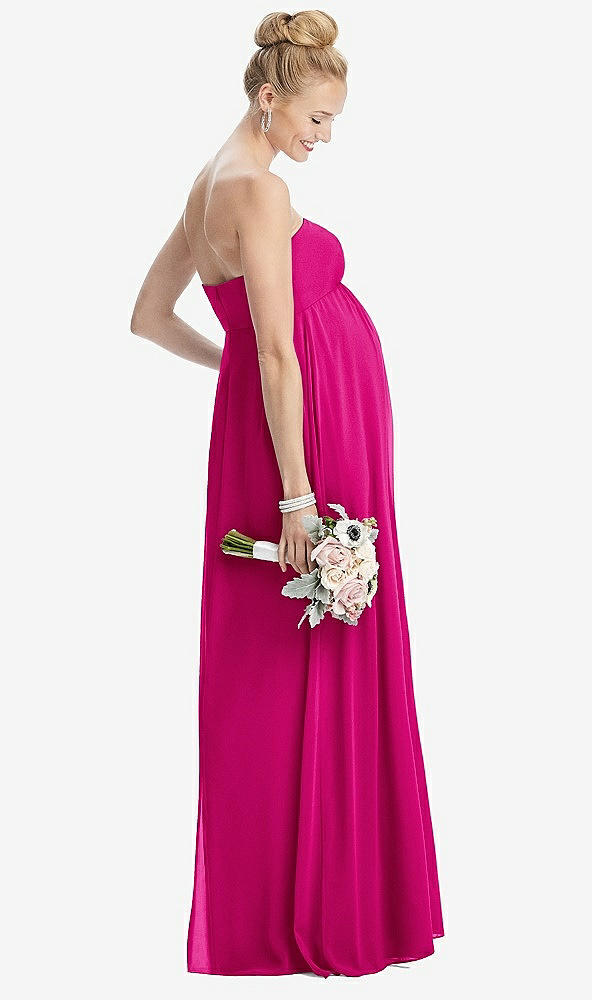 Back View - Think Pink Strapless Chiffon Shirred Skirt Maternity Dress