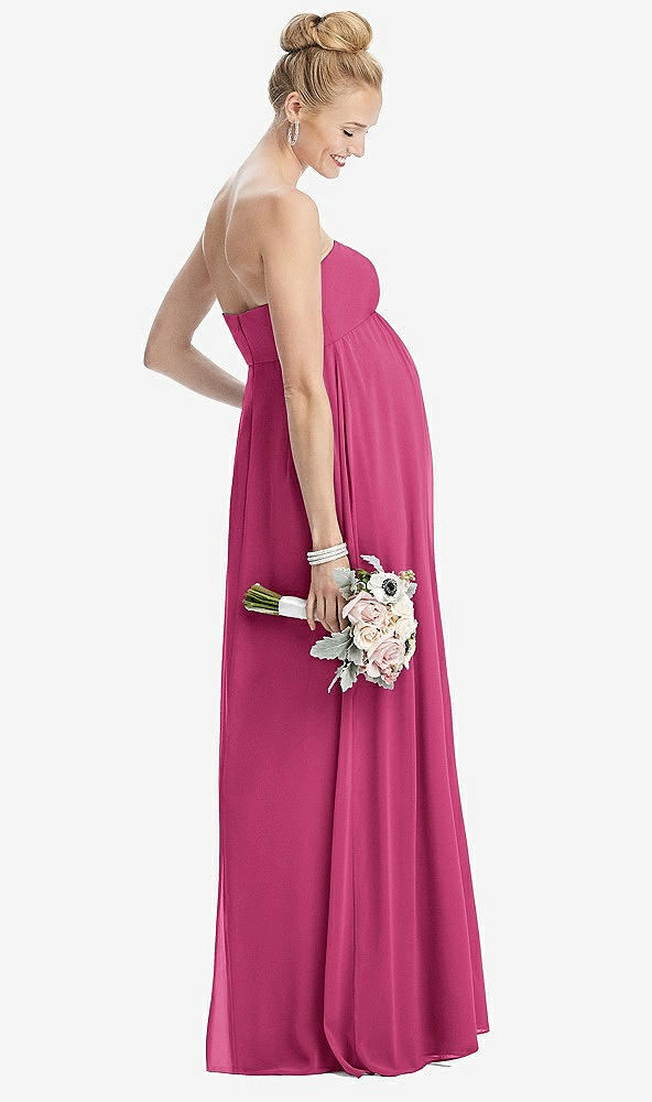 Back View - Tea Rose Strapless Chiffon Shirred Skirt Maternity Dress