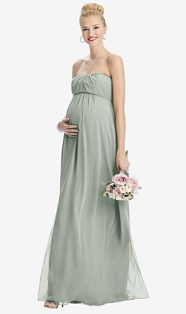 Front View - Willow Green Strapless Chiffon Shirred Skirt Maternity Dress