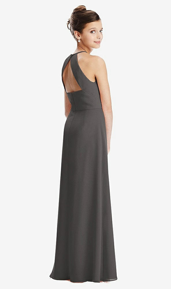 Front View - Caviar Gray Shirred Jewel Neck Chiffon Juniors Dress