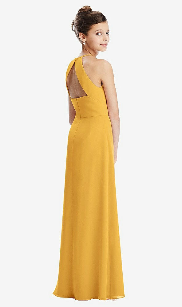 Front View - NYC Yellow Shirred Jewel Neck Chiffon Juniors Dress