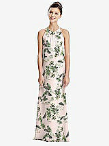 Rear View Thumbnail - Palm Beach Print Shirred Jewel Neck Chiffon Juniors Dress