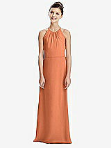 Rear View Thumbnail - Sweet Melon Shirred Jewel Neck Chiffon Juniors Dress